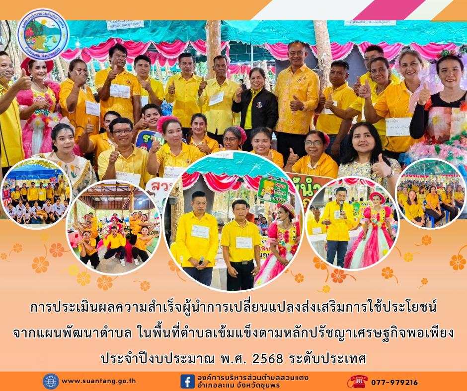 การประเมินผลความสำเร็จผู้นำการเปลี่ยนแปลงส่งเสริมการใช้ประโยชน์จากแผนพัฒนาตำบล ในพื้นที่ตำบลเข้มแข็งตามหลักปรัชญาเศรษฐกิจพอเพียง ประจำปีงบประมาณ พ.ศ. 2568 ระดับประเทศ