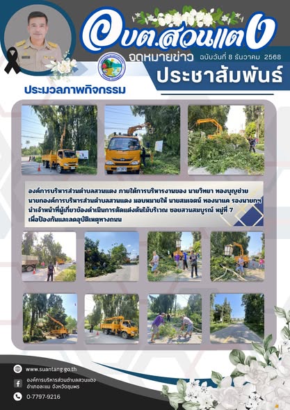 รองนายกฯ นำเจ้าหน้าที่ผู้เกี่ยวข้องดำเนินการตัดแต่งต้นไม้บริเวณ ซอยสวนสมบูรณ์ หมู่ที่ 7  เพื่อป้องกันและลดอุบัติเหตุทางถนน